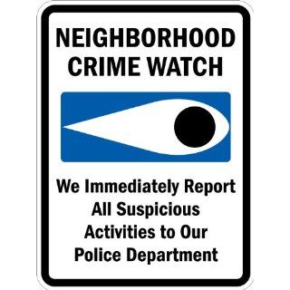 SmartSign 3M Engineer Grade Reflective Sign, Legend "Neighborhood Crime Watch   We Report To Police" with Graphic, 24" high x 18" wide, Black/Blue on White Industrial Warning Signs