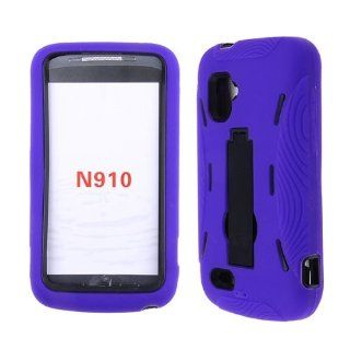 ZTE ANTHEM 4G N910 PURPLE SKIN BLACK SNAP STAND + HYBRID RUBBER HARD SNAP ON CASE SNAP ON PROTECTOR ACCESSORY Cell Phones & Accessories