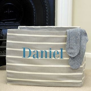 personalised grey canvas storage tub by the alphabet gift shop