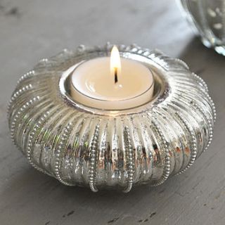 beaded silver glass tealight holder by primrose & plum