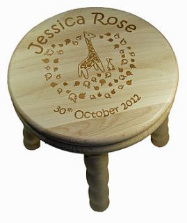 personalised child's giraffe and duck stool by wooden keepsakes