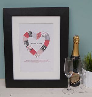 personalised heart wedding print by clothkat