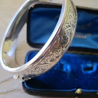 vintage 1955 hand chased silver bangle by ava mae designs