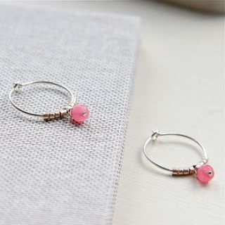 pink jade and sterling silver petite hoops by myhartbeading