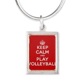 Keep Calm Play Volleyball Silver Portrait Necklace by KeepCalmParody