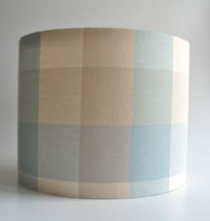 handmade lampshade in duck egg check fabric medium by rosie's vintage lampshades