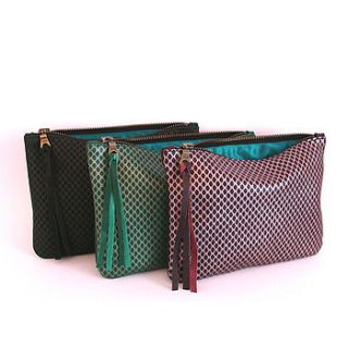 metallic clutch and leather carry all by jane de bono accessories & homeware