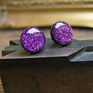 purple glitter stud earrings by home & glory