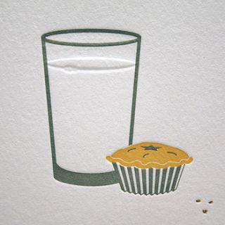 'glass of milk and a mince pie' letterpress card by yield ink
