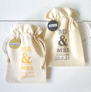 personalised 'mr and mrs' wedding favour bag by tilliemint loves