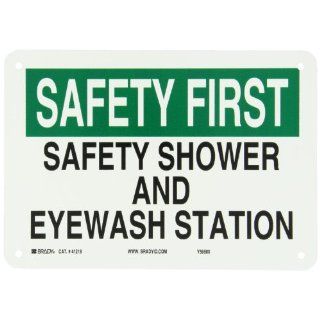 Brady 41218 10" Width x 7" Height B 555 Aluminum, Green and Black on White First Aid Sign, Header "Safety First", Legend "Safety Shower And Eyewash Station" Industrial Warning Signs