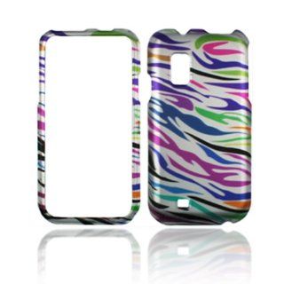 Rubberized Blue Green Pink Purple Silver Colorful Zebra Snap on Design Case Hard Case Skin Cover Faceplate for Verizon Samsung Galaxy S Fascinate I500 Cell Phones & Accessories