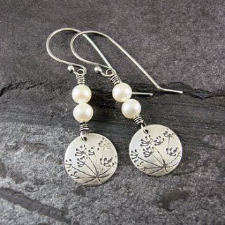 handmade cow parsley pearl silver earrings by camali design