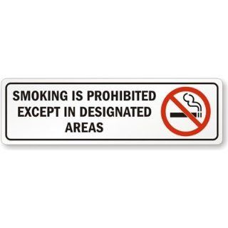 Smoking Is Prohibited Except In Designated Areas (with symbol) (horizontal) Plastic Label, 10" x 3" Industrial Warning Signs