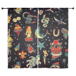 Funky Retro Tattoo Print 60 Curtains by strangegiftsfortheex