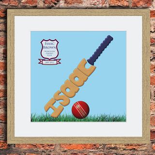 personalised cricket print by name art