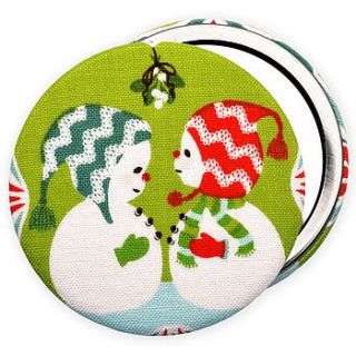stocking filler 'mistletoe snowmen' mirror by jenny arnott cards & gifts