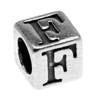 Pewter Lead Free Alphabet Cube Bead Letter "F" 5.5mm (1)