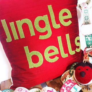 'jingle bells' silk christmas cushion by liz foster design