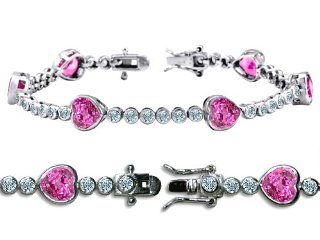 Star K High End Tennis Bracelet 6pcs 7mm Heart Shape Created Pink Sapphire Star K Jewelry