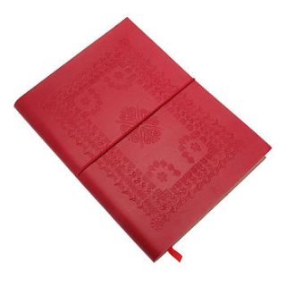 fair trade crimson embossed leather notebook by paper high
