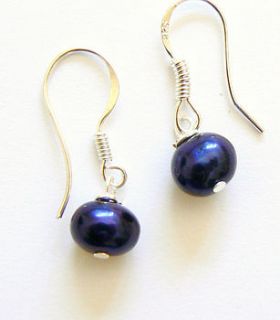midnight blue freshwater pearl drop earrings by clutch and clasp