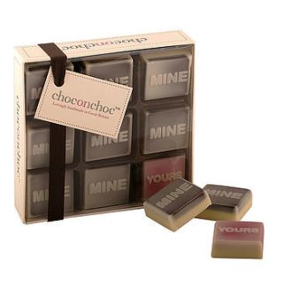 'mine, mine, yours' chocolates by chocolate on chocolate