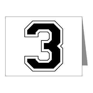 Varsity Font Number 3 Black Note Cards (Pk of 10) by amazedcreations