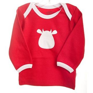 red organic long sleeve top with cow applique by mittymoos