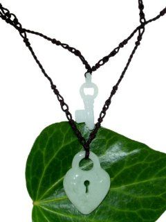 Lock Heart & Key Jade Necklace Simply but Elegantly Weaved Together Made Especially for Lovers Made with Brown Cord Pendant Necklaces Jewelry