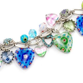 Sweet Romance 1950s Candy Glass Hearts Blues Charm Bracelet