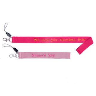 personalised embroidered keyring or lanyard by stitched by merci maman