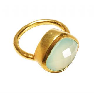 square aqua chalcedony and gold ring by flora bee
