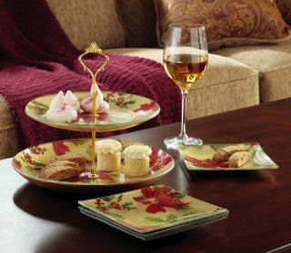 Collections Etc   Holiday Poinsettia Glass Dessert Plates   Kitchen Storage And Organization Product Sets