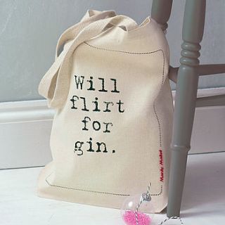 'will flirt for gin' tote bag by mardy mabel