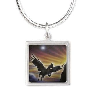 PEGASUS SILHOUETTE Silver Square Necklace by BIGSKYCUSTOMARTWORK