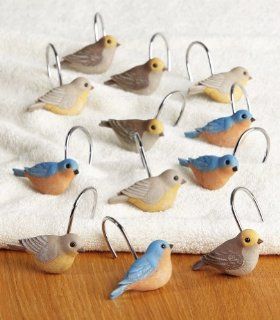 Birds And Blooms Songbird Shower Curtain Hooks By Collections Etc   Shower Curtain Decorative Hooks