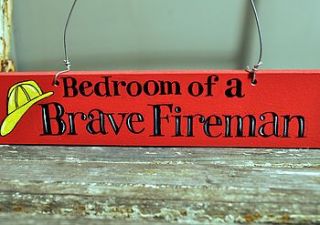 bedroom of a brave fireman wooden door sign by angelic hen