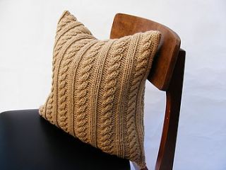 hand knit cable cushion in ecru by s t r i k k handknits