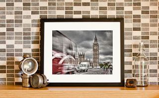 red bus big ben and the bobbies print by tuomuro