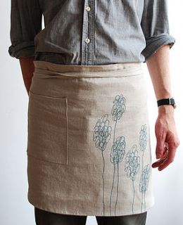 linen waist apron with flowers by leaf