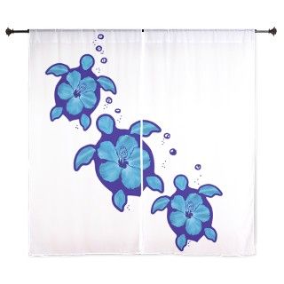 Blue Hibiscus Honu Turtles Curtains by BailoutIsland