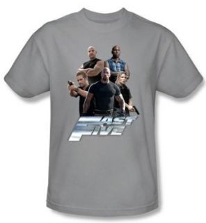Fast Five T Shirt Movie The Fast Five Crew Adult Silver Tee Shirt (Small) Clothing