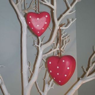 raspberry spotted wooden heart by cambric and cream ltd