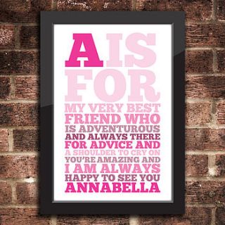 personalised message name print by a is for alphabet