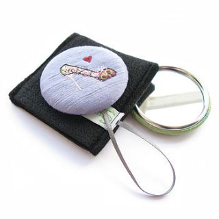 'love shoes' embroidered handbag mirror by sumptuosity