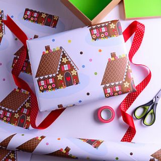 six sheets of gingerbread cottage gift wrap by the note studio