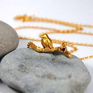 gold robin on a branch necklace by alice stewart