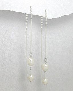 sterling silver double pearl drop earrings by lovethelinks