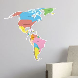 map of north & south america wall stickers by the binary box